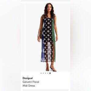 Desigual Black and Blue Floral Midi Dress
